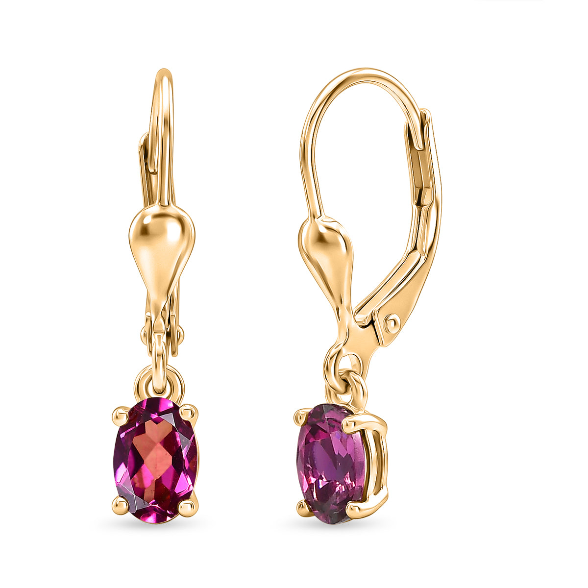D'Joy - Natural Radiant Ember Garnet Solitaire Lever Back Earring in Yellow Gold Plated Sterling Silver 1.23 Ct. 8618183 0