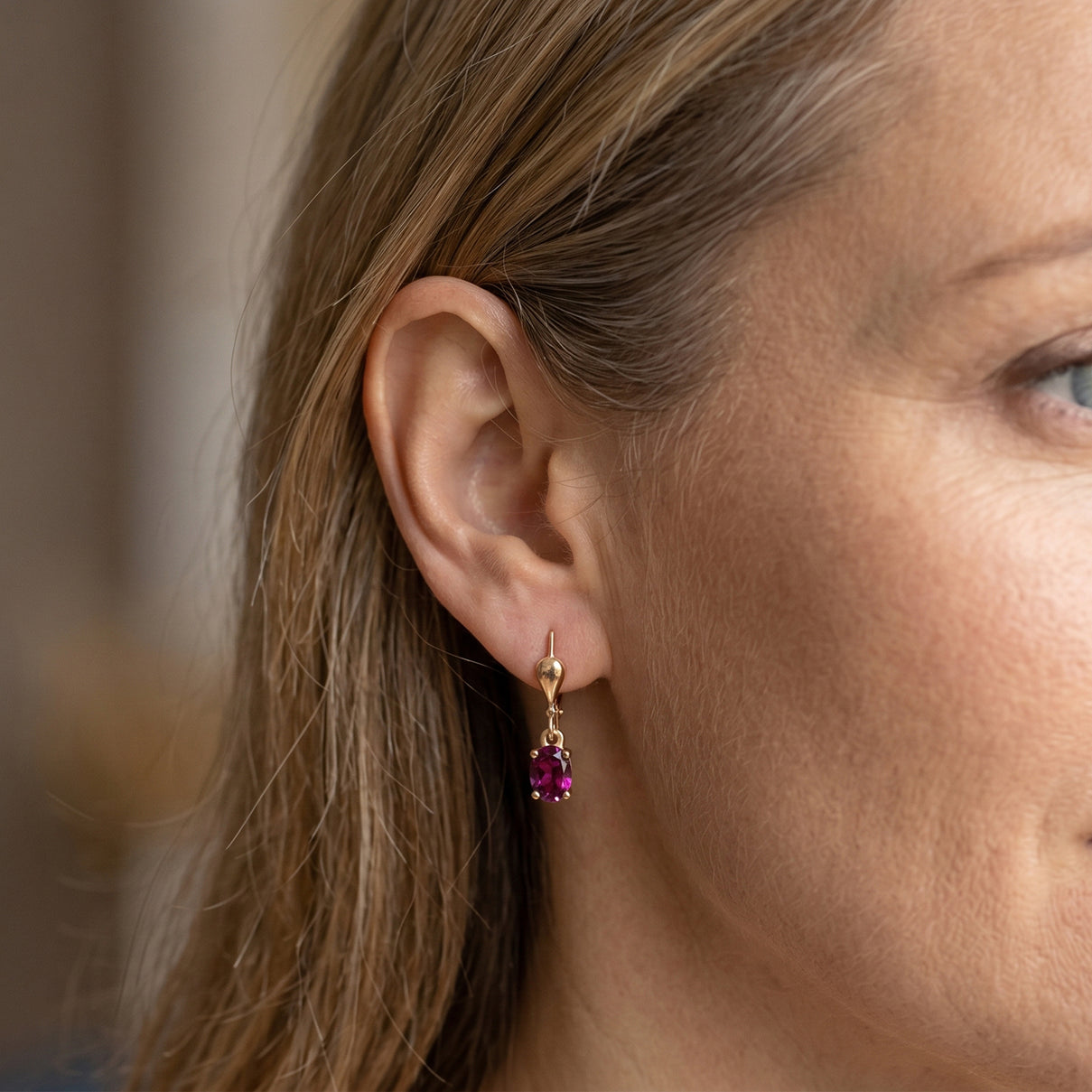 D'Joy - Natural Radiant Ember Garnet Solitaire Lever Back Earring in Yellow Gold Plated Sterling Silver 1.23 Ct. 8618183 2