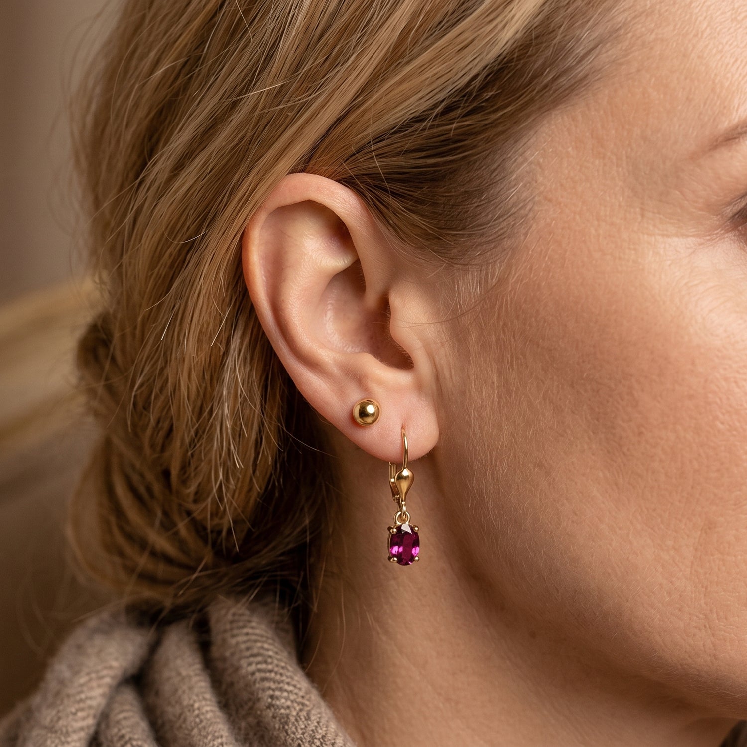 D'Joy - Natural Radiant Ember Garnet Solitaire Lever Back Earring in Yellow Gold Plated Sterling Silver 1.23 Ct. 8618183 3