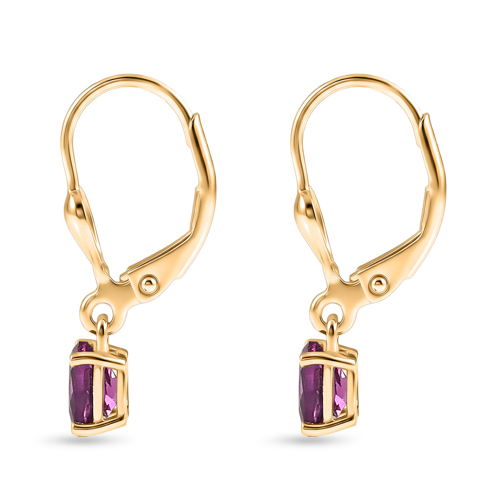 D'Joy - Natural Radiant Ember Garnet Solitaire Lever Back Earring in Yellow Gold Plated Sterling Silver 1.23 Ct._8618183_3