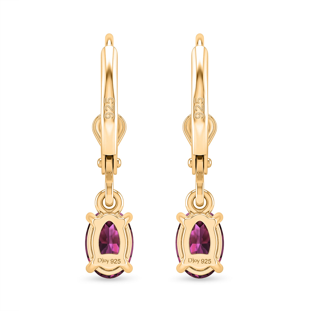 D'Joy - Natural Radiant Ember Garnet Solitaire Lever Back Earring in Yellow Gold Plated Sterling Silver 1.23 Ct._8618183_4
