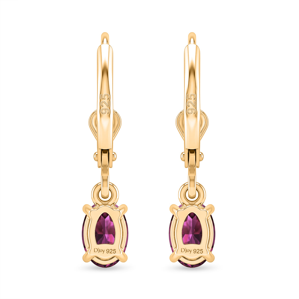 D'Joy - Natural Radiant Ember Garnet Solitaire Lever Back Earring in Yellow Gold Plated Sterling Silver 1.23 Ct. 8618183 5