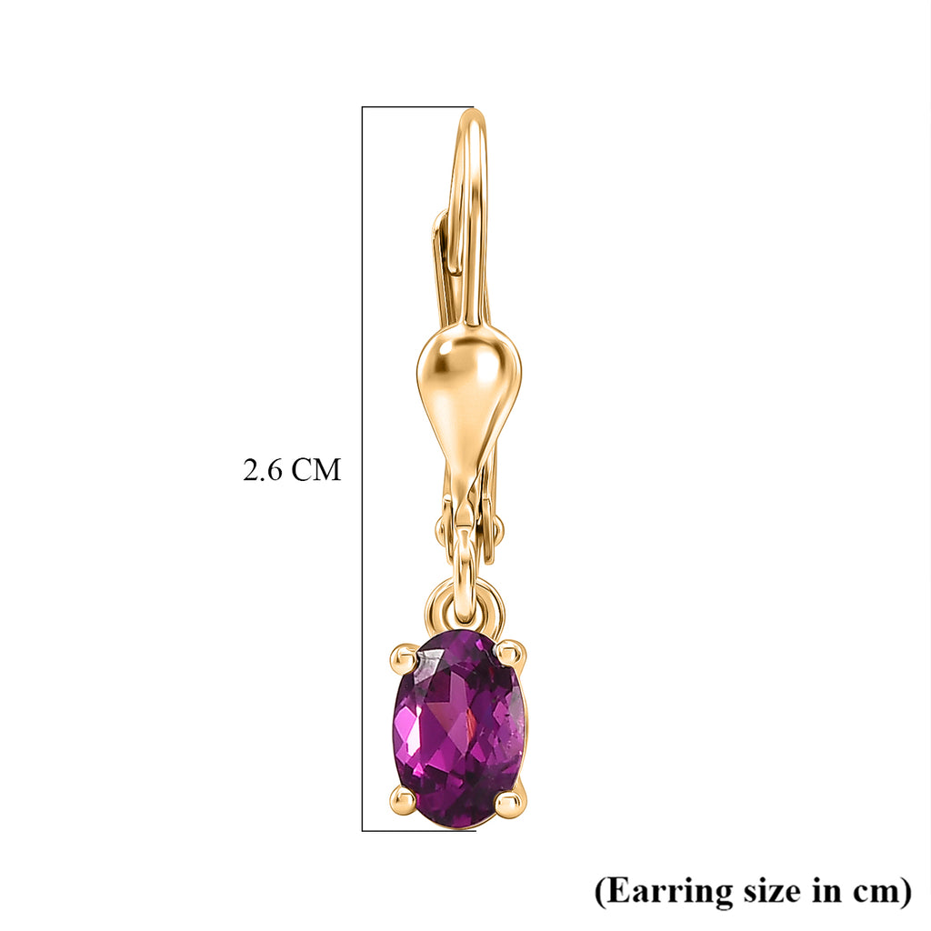 D'Joy - Natural Radiant Ember Garnet Solitaire Lever Back Earring in Yellow Gold Plated Sterling Silver 1.23 Ct._8618183_5