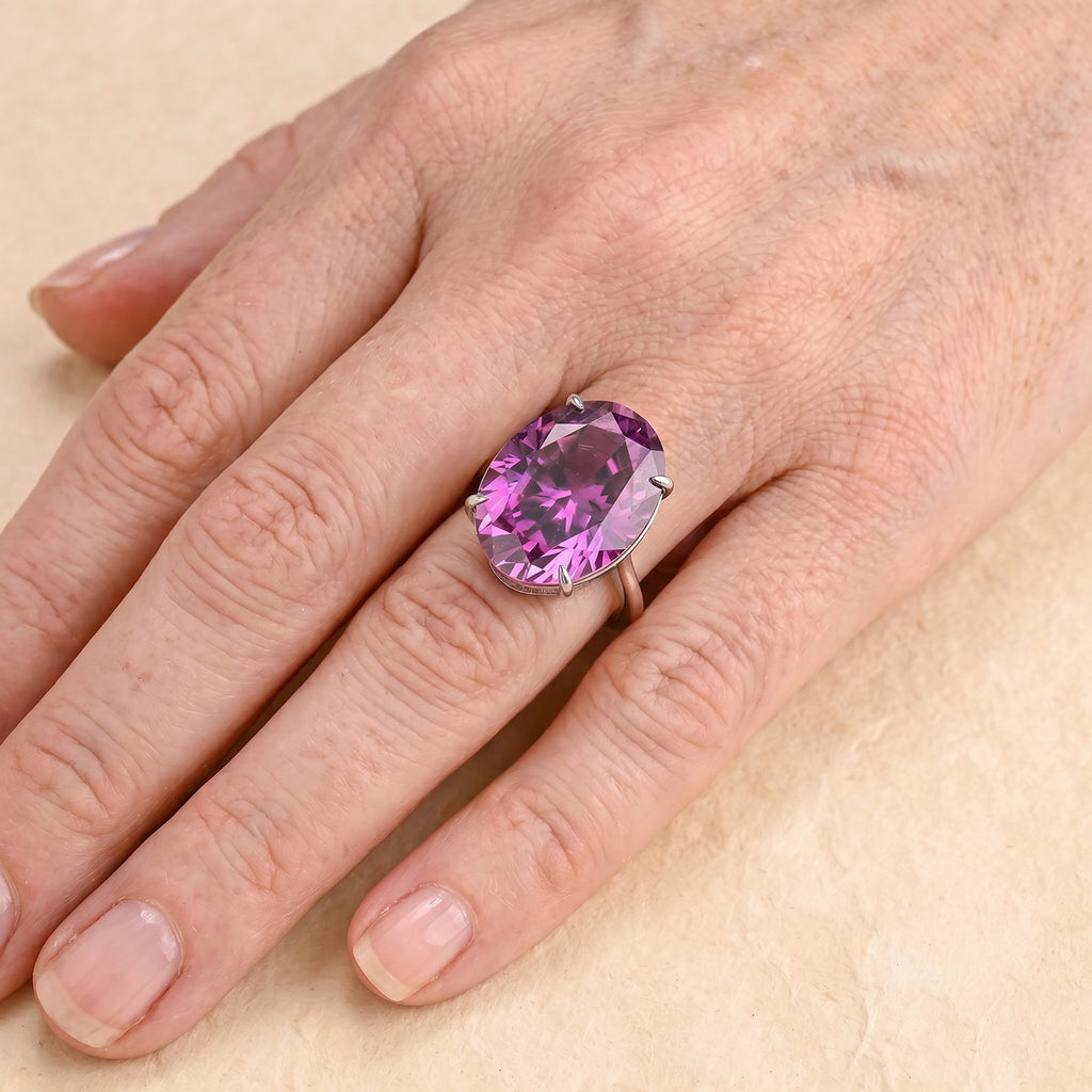 Biggest Carat Weight - Moissanite Solitaire Ring in Rhodium Overlay Sterling Silver 20.10 Ct._8618205_1