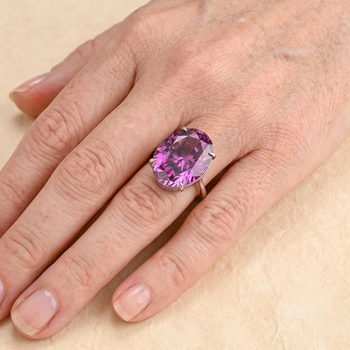 Biggest Carat Weight - Pink Moissanite Solitaire Ring in Rhodium Overlay Sterling Silver 20.00 Ct. V32603117 2