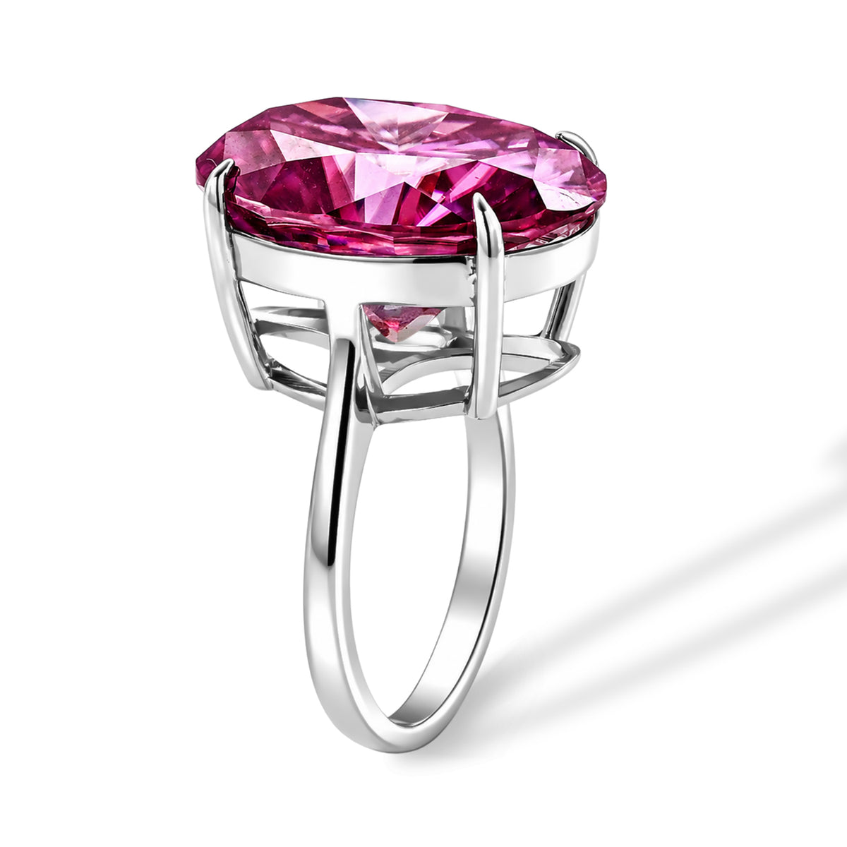 Biggest Carat Weight - Pink Moissanite Solitaire Ring in Rhodium Overlay Sterling Silver 20.00 Ct. V32603117 4