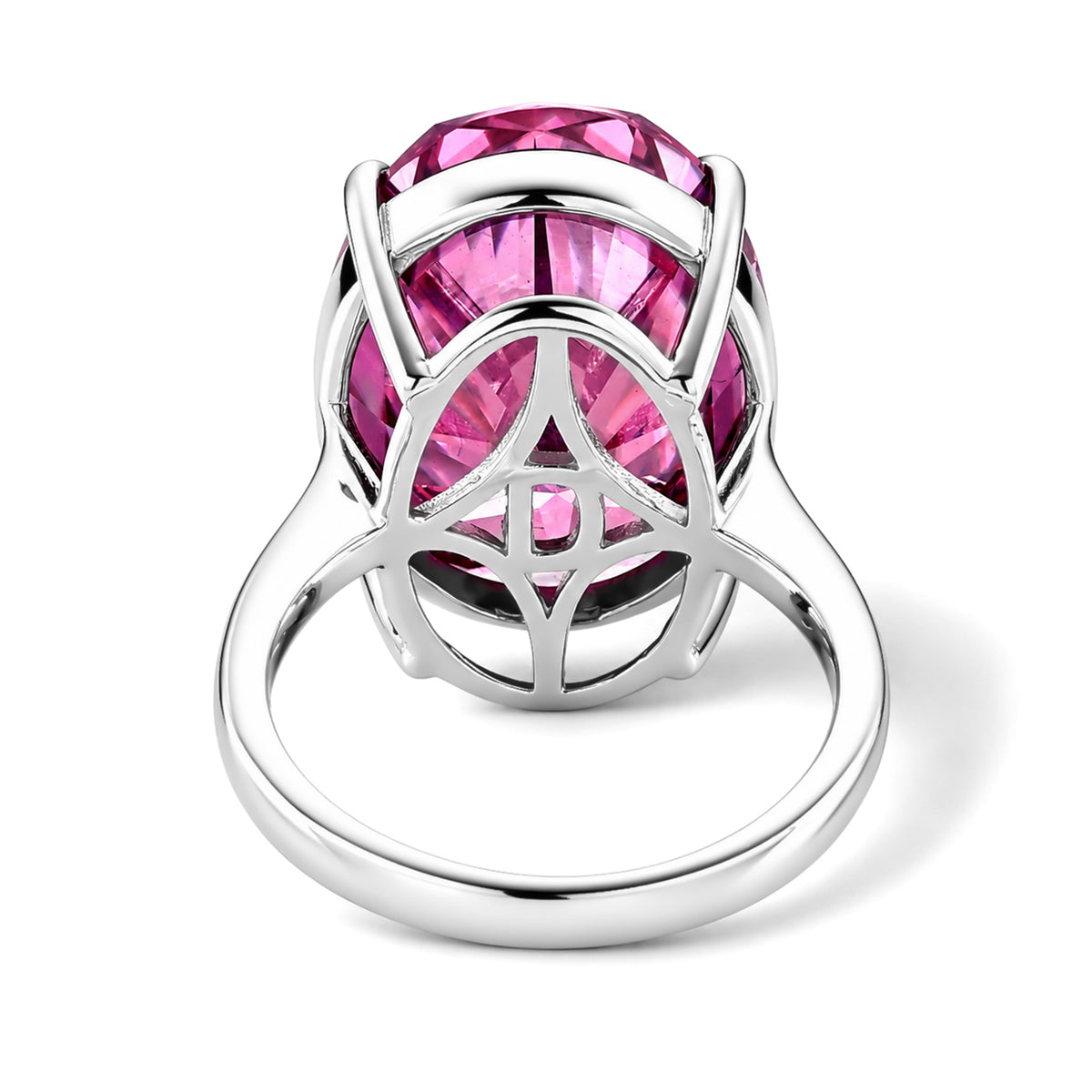 Biggest Carat Weight - Pink Moissanite Solitaire Ring in Rhodium Overlay Sterling Silver 20.00 Ct. V32603117 5