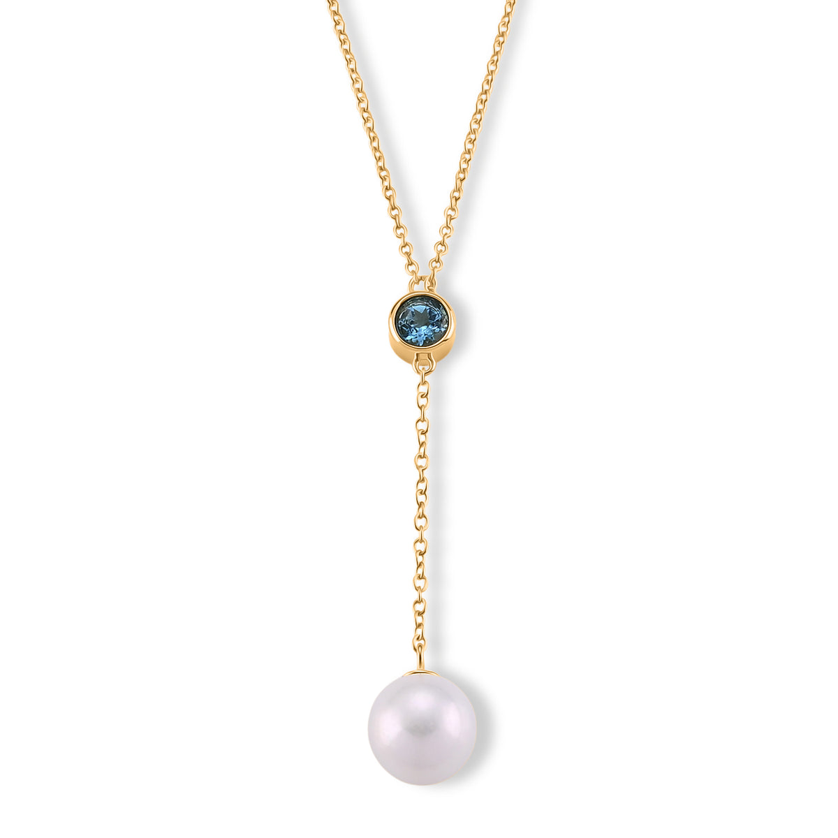 D'Joy - Premium White Edison Pearl (10-11mm) &amp; Swiss Blue Topaz Drop Necklace (Size - 18) in Yellow Gold Plated Sterling Silver 9.10 Ct. 8618219 0