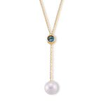 D'Joy - Premium White Edison Pearl (10-11mm) & Swiss Blue Topaz Drop Necklace (Size - 18) in Yellow Gold Plated Sterling Silver 9.10 Ct._8618219