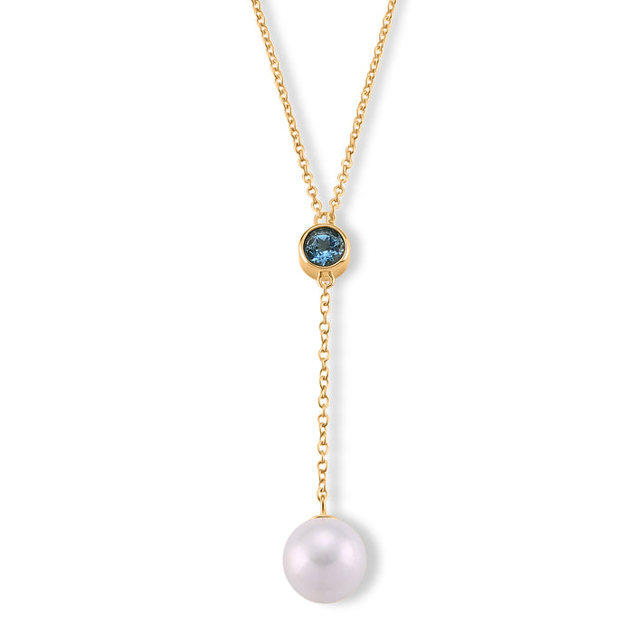 D'Joy - Premium White Edison Pearl (10-11mm) &amp; Swiss Blue Topaz Drop Necklace (Size - 18) in Yellow Gold Plated Sterling Silver 9.10 Ct. 8618219 1