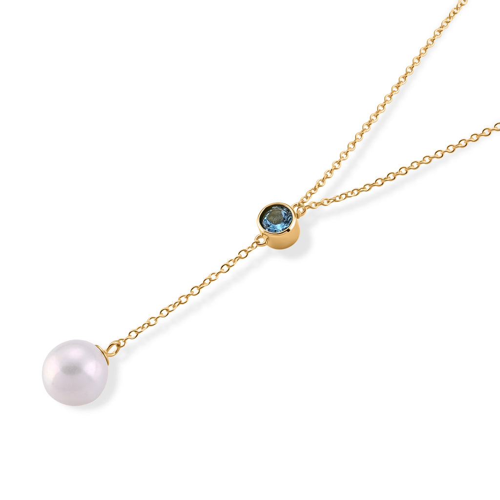 D'Joy - Premium White Edison Pearl (10-11mm) & Swiss Blue Topaz Drop Necklace (Size - 18) in Yellow Gold Plated Sterling Silver 9.10 Ct._8618219_3