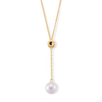 D'Joy - Premium White Edison Pearl (10-11mm) & Swiss Blue Topaz Drop Necklace (Size - 18) in Yellow Gold Plated Sterling Silver 9.10 Ct._8618219_4