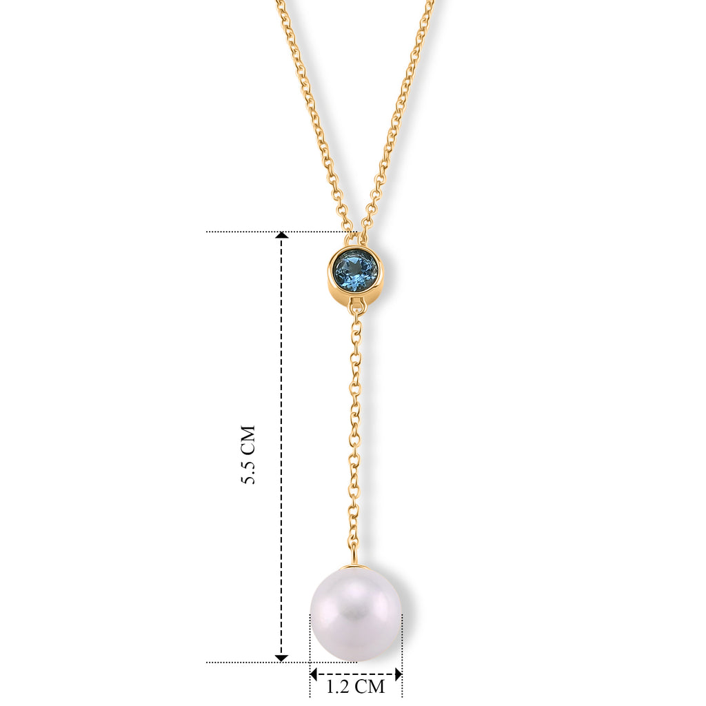 D'Joy - Premium White Edison Pearl (10-11mm) & Swiss Blue Topaz Drop Necklace (Size - 18) in Yellow Gold Plated Sterling Silver 9.10 Ct._8618219_5
