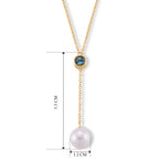 D'Joy - Premium White Edison Pearl (10-11mm) & Swiss Blue Topaz Drop Necklace (Size - 18) in Yellow Gold Plated Sterling Silver 9.10 Ct._8618219_5