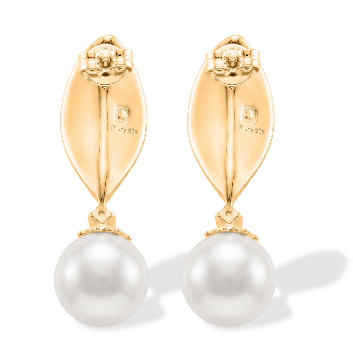 D'Joy - Premium White Edison Pearl (10-11mm) &amp; Lab Grown Diamond Leaf-Inspired Drop Earring with Push Back in Yellow Gold Plated Sterling Silver 8618221 2