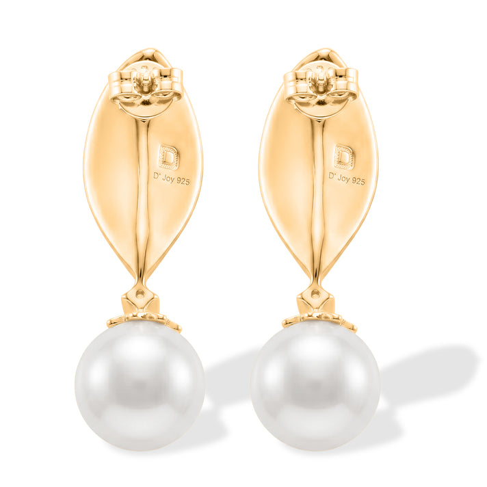 D'Joy - Premium White Edison Pearl (10-11mm) &amp; Lab Grown Diamond Leaf-Inspired Drop Earring with Push Back in Yellow Gold Plated Sterling Silver 8618221 2