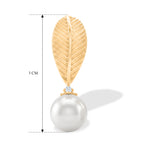 D'Joy - Premium White Edison Pearl (10-11mm) & Lab Grown Diamond Leaf-Inspired Drop Earring with Push Back in Yellow Gold Plated Sterling Silver_8618221_4