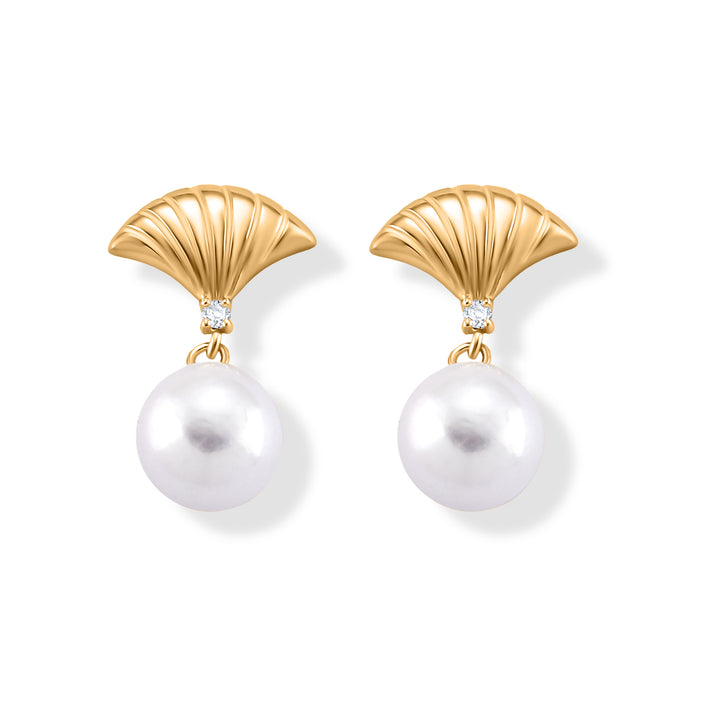 D'Joy - Premium White Edison Pearl (10-11mm) &amp; Lab Grown Diamond Earring with Push Back in Yellow Gold Plated Sterling Silver 15.50 Ct. 8618223 1