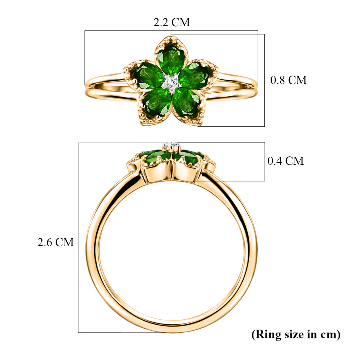 Luxuriant - Natural Chrome Diopside &amp; Lab Grown Diamond (SI/G-H) Floral Ring in Yellow Gold Plated Sterling Silver 0.80 Ct. V32521649 6