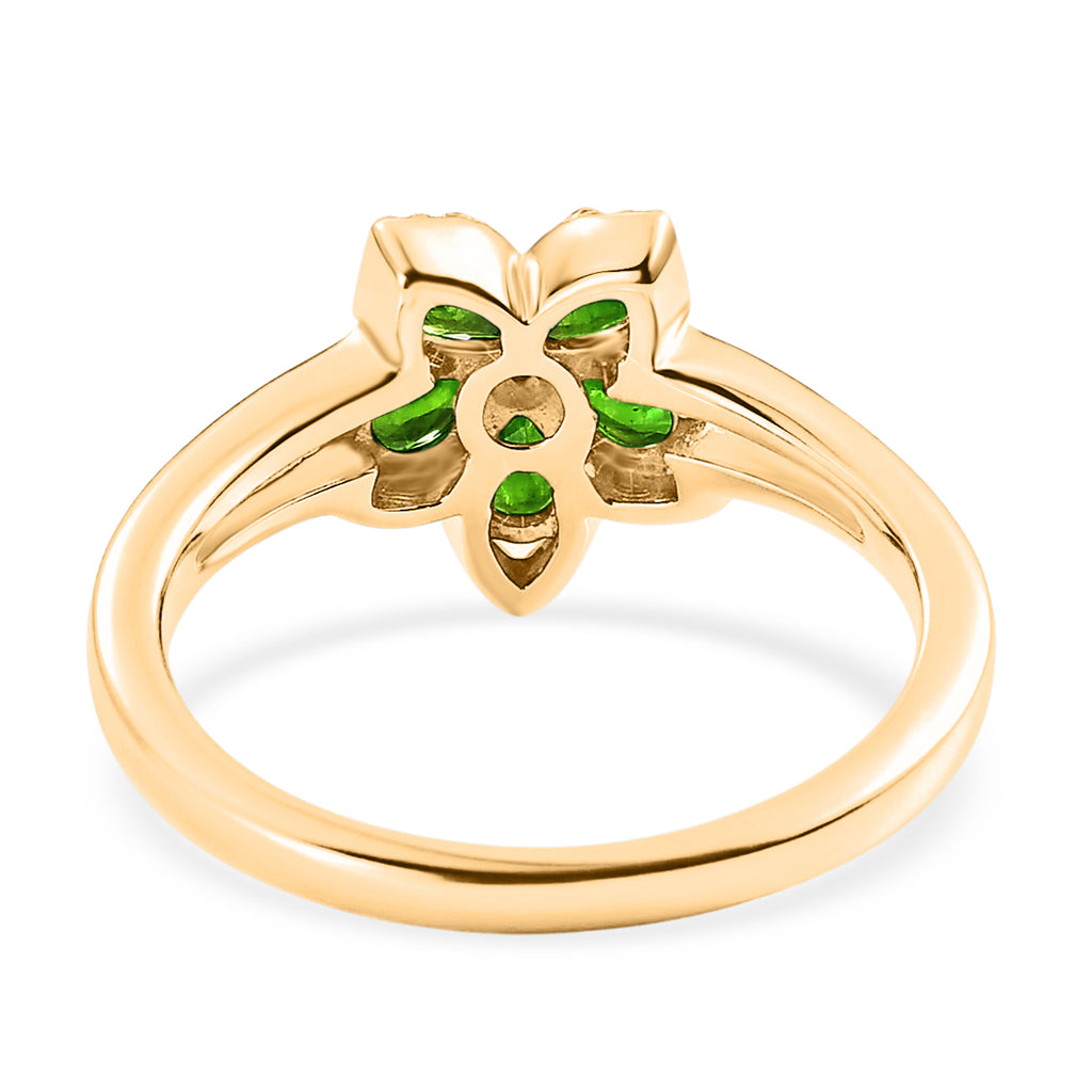Luxuriant - Natural Chrome Diopside & Lab Grown Diamond (SI/G-H) Floral Ring in Yellow Gold Plated Sterling Silver 0.80 Ct._8618300_4