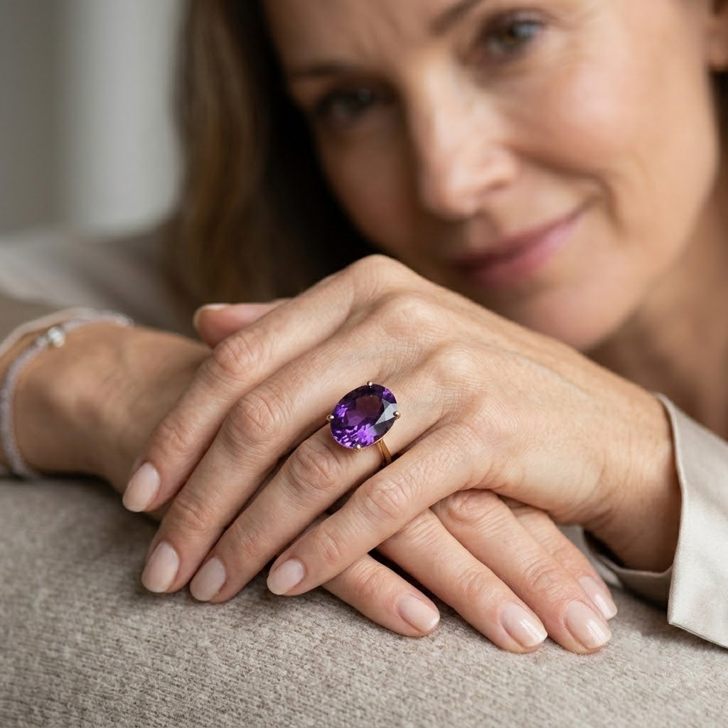 Biggest Carat Weight Ring - 9K Yellow Gold AAA Natural Moroccan Amethyst Solitaire Ring 9.06 Ct. 8618349 2