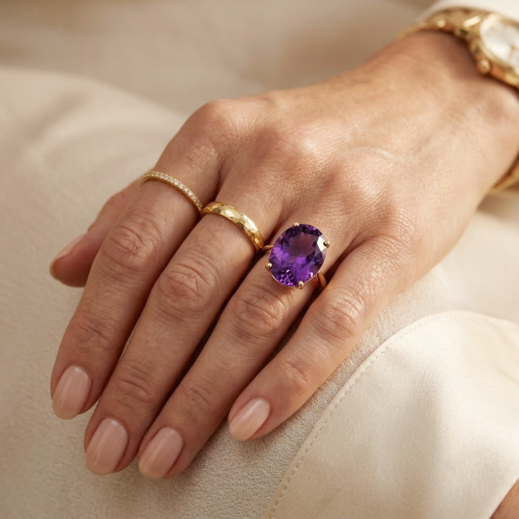 9K Yellow Gold AAA Moroccan Amethyst Solitaire Ring 9.06 Ct._8618349_2