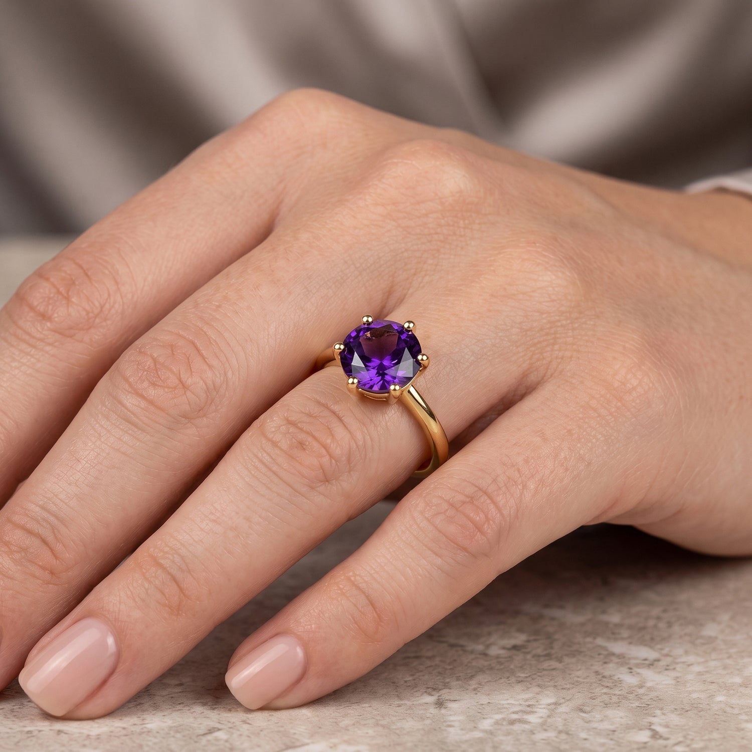 Natural Moroccan Amethyst Solitaire Ring in Yellow Gold Plated Sterling Silver 1.30 Ct. V32491756 2