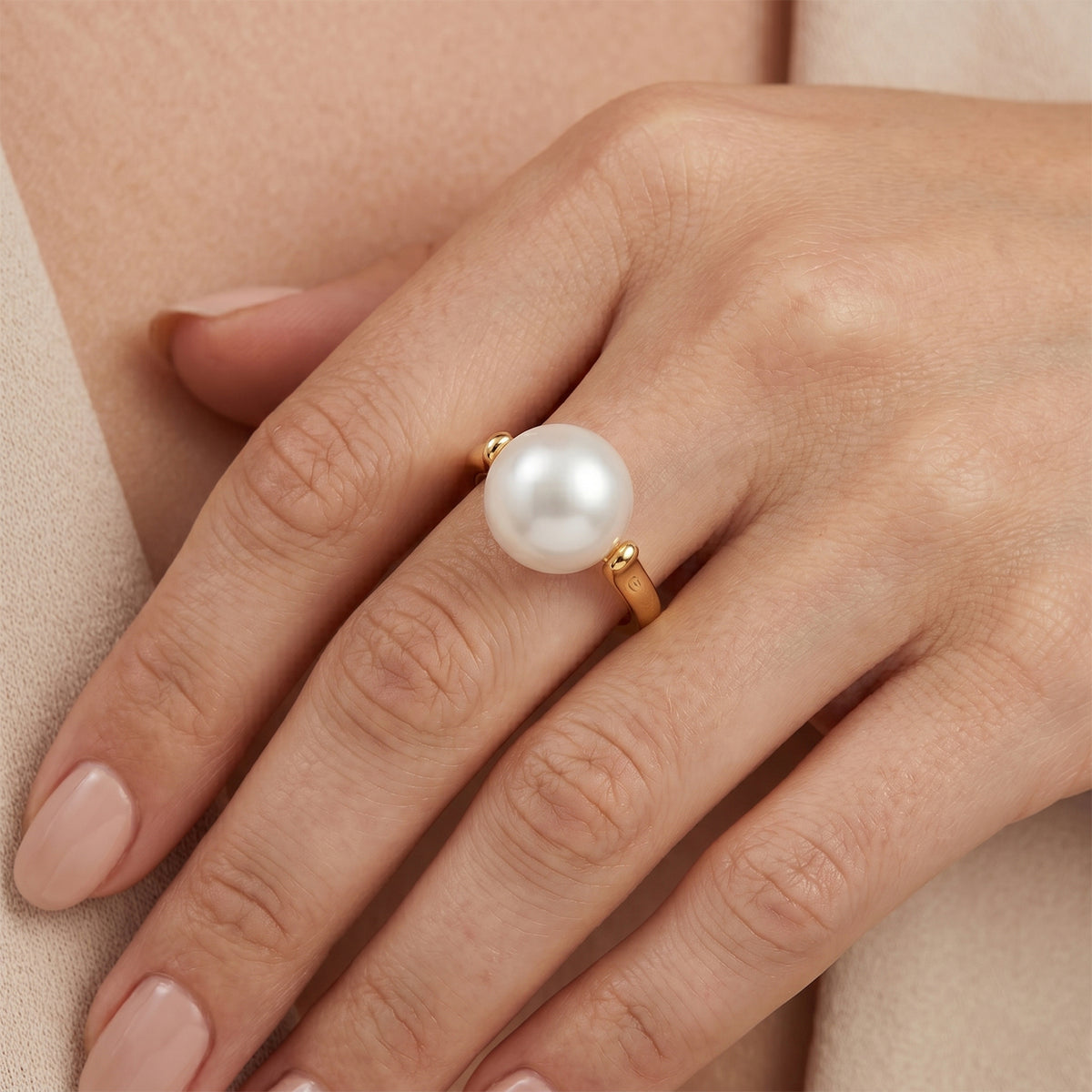 D'Joy - Premium White Edison Pearl (10-11mm) Solitaire Ring in Yellow Gold Plated Sterling Silver 7.40 Ct. 8618394 2