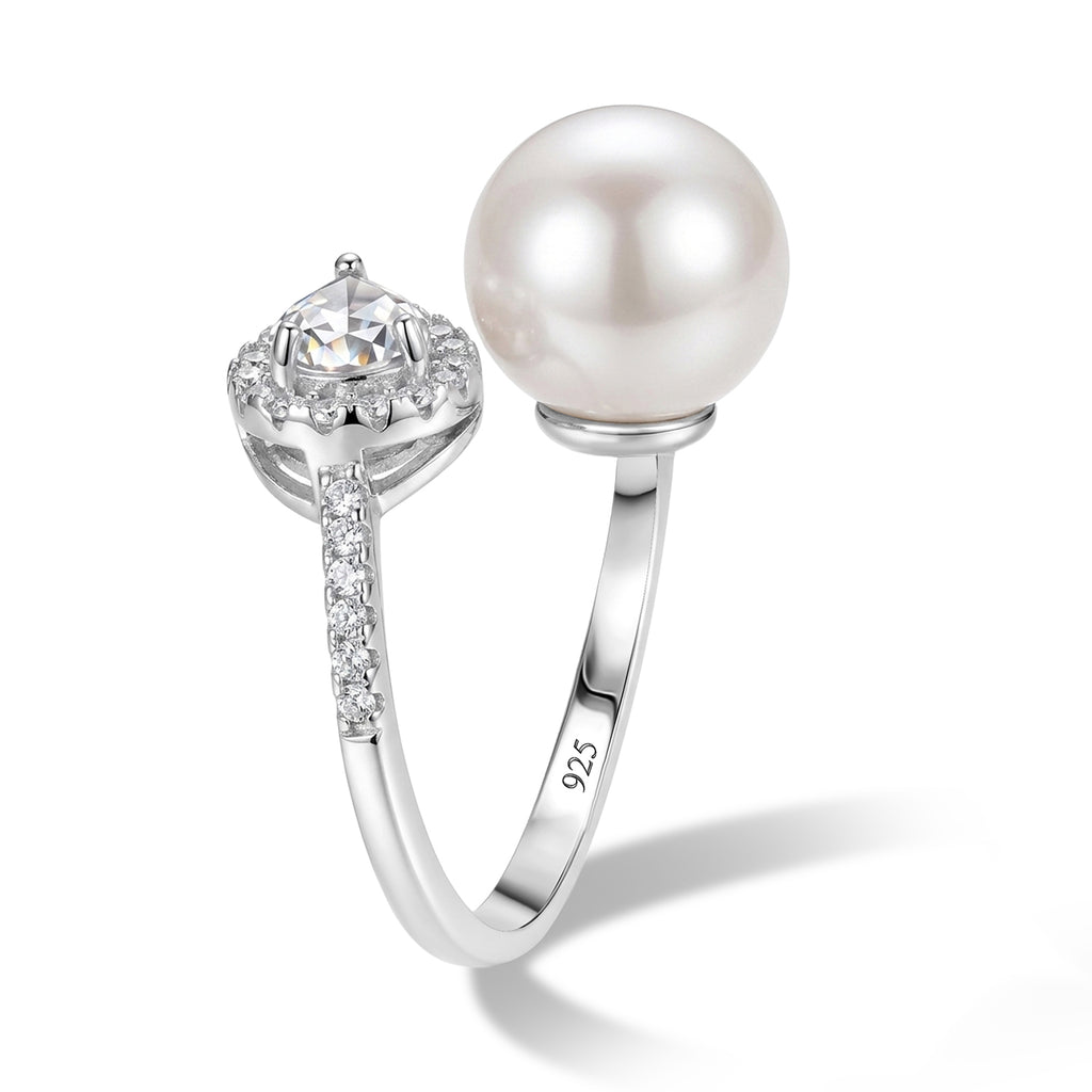 D'Joy - Premium White Edison Pearl (12-13mm) & White Zircon Ring in Rhodium Overlay Sterling Silver_8618409_3
