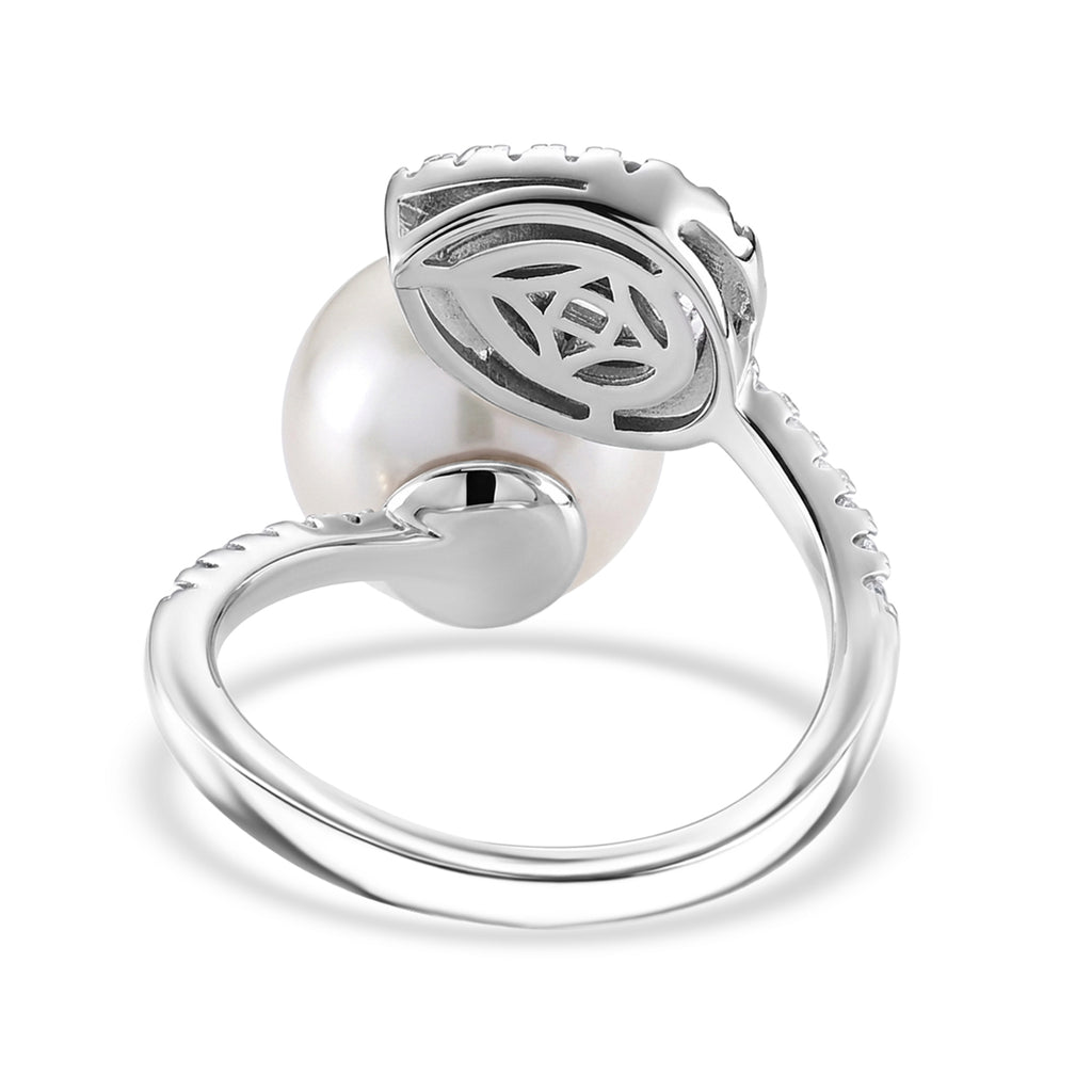 D'Joy - Premium White Edison Pearl (12-13mm) & White Zircon Ring in Rhodium Overlay Sterling Silver_8618409_4