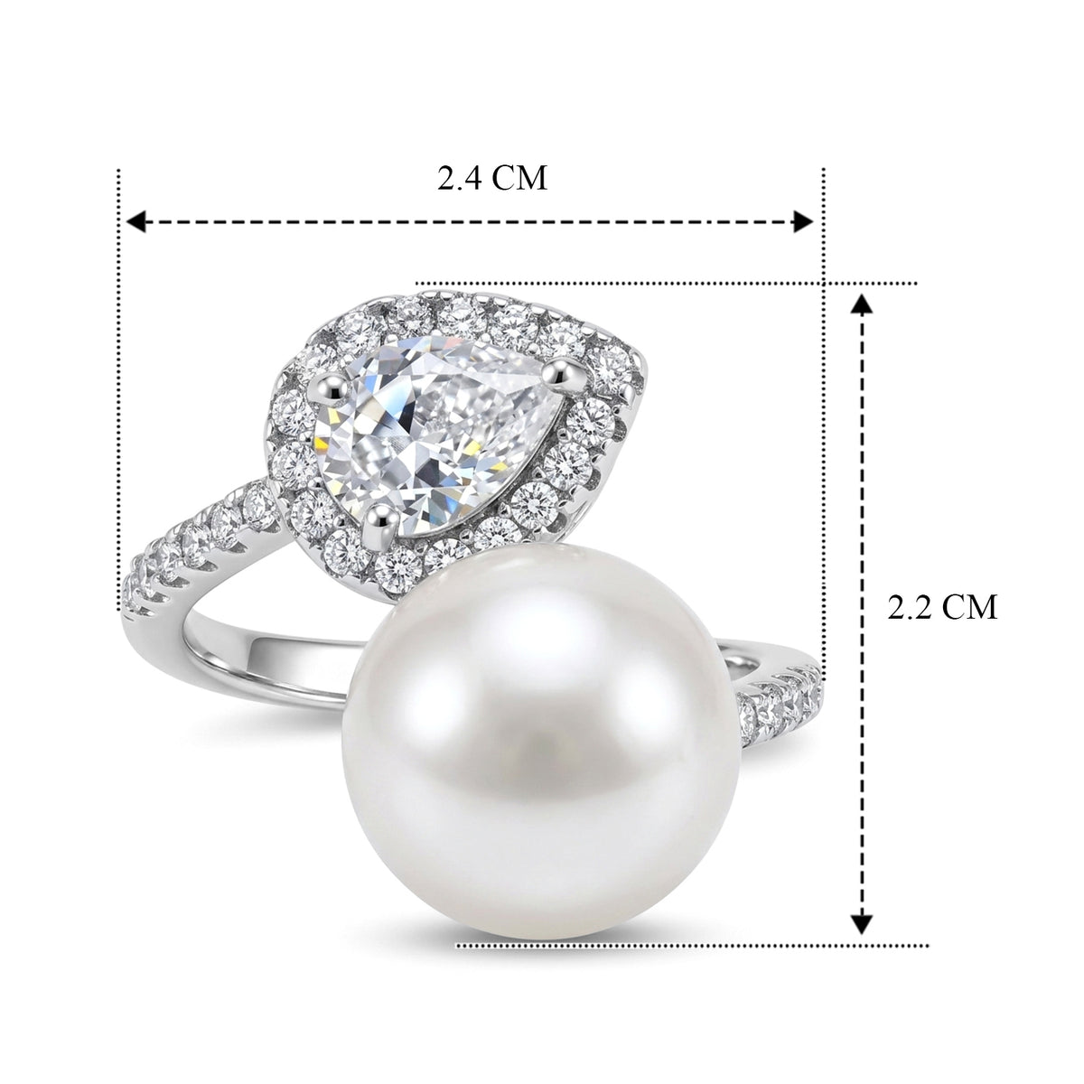 D'Joy - Premium White Edison Pearl (12-13mm) &amp; White Zircon Ring in Rhodium Overlay Sterling Silver 8618409 6