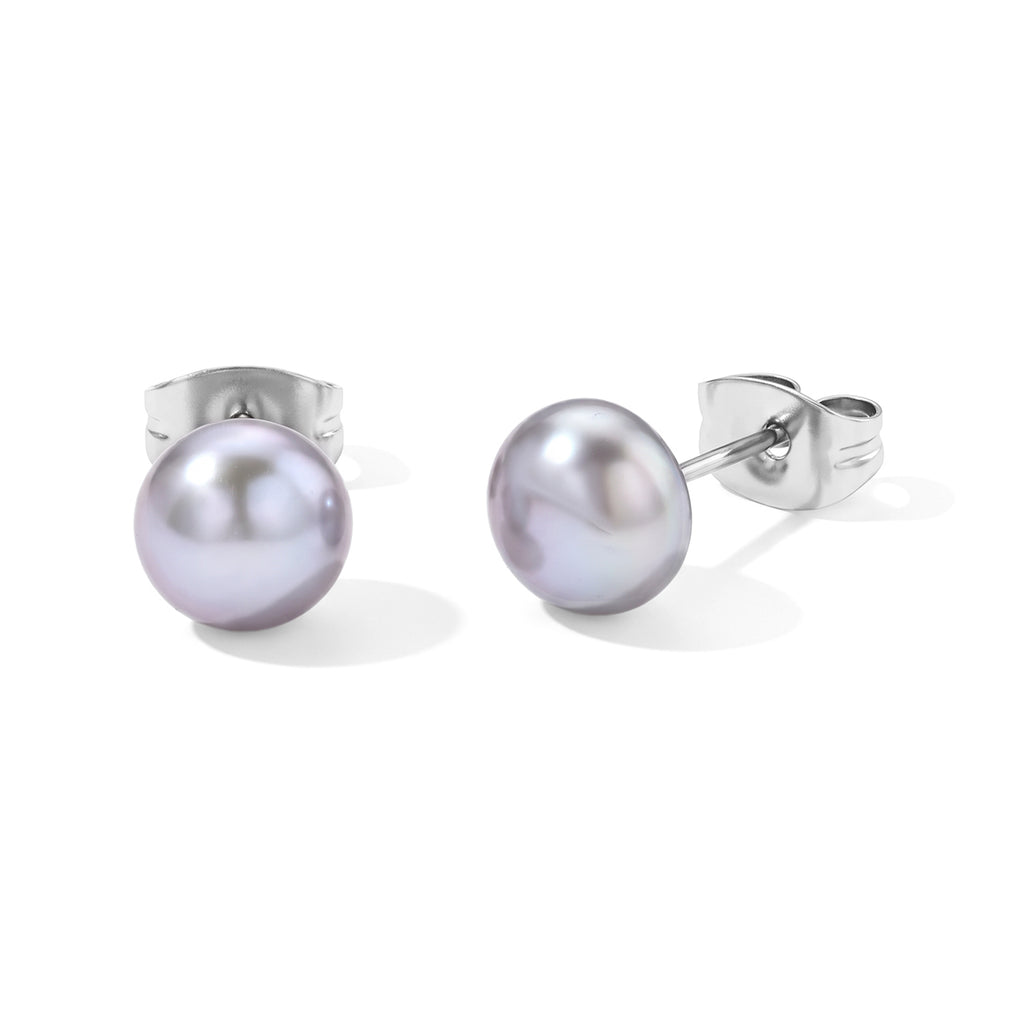 Silver Grey Fresh Water Pearl Stud Ball Earring with Push Back 2.50 Ct._8618487