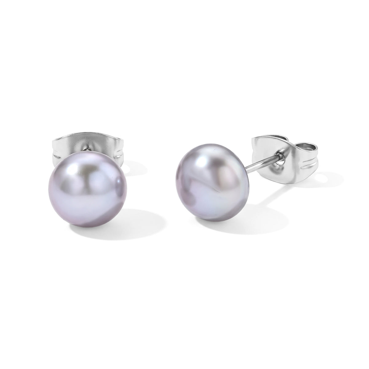 Silver Grey Fresh Water Pearl Stud Ball Earring with Push Back 8618487 0