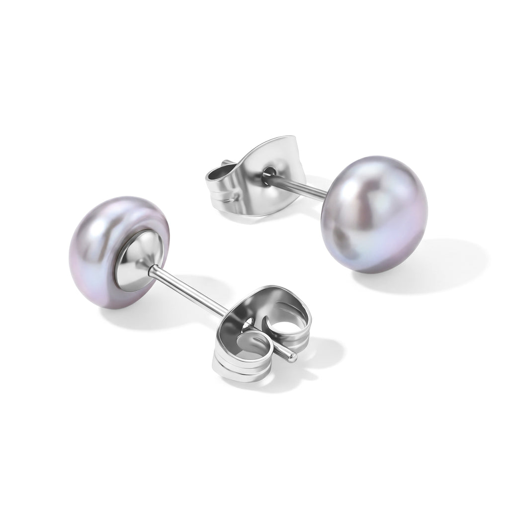 Silver Grey Fresh Water Pearl Stud Ball Earring with Push Back 2.50 Ct._8618487_3
