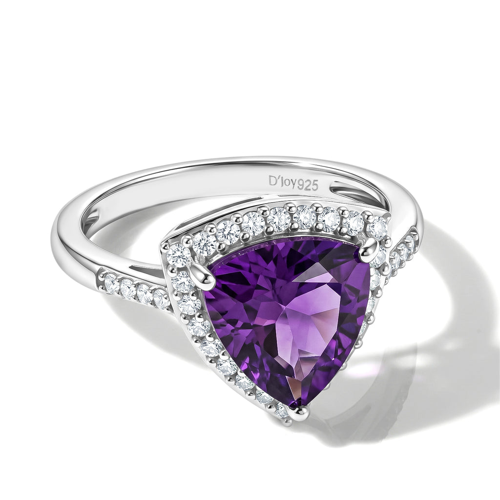 D'Joy - Natural Moroccan Amethyst & White Zircon Halo Ring in Platinum Overlay Sterling Silver 2.84 Ct._8618496