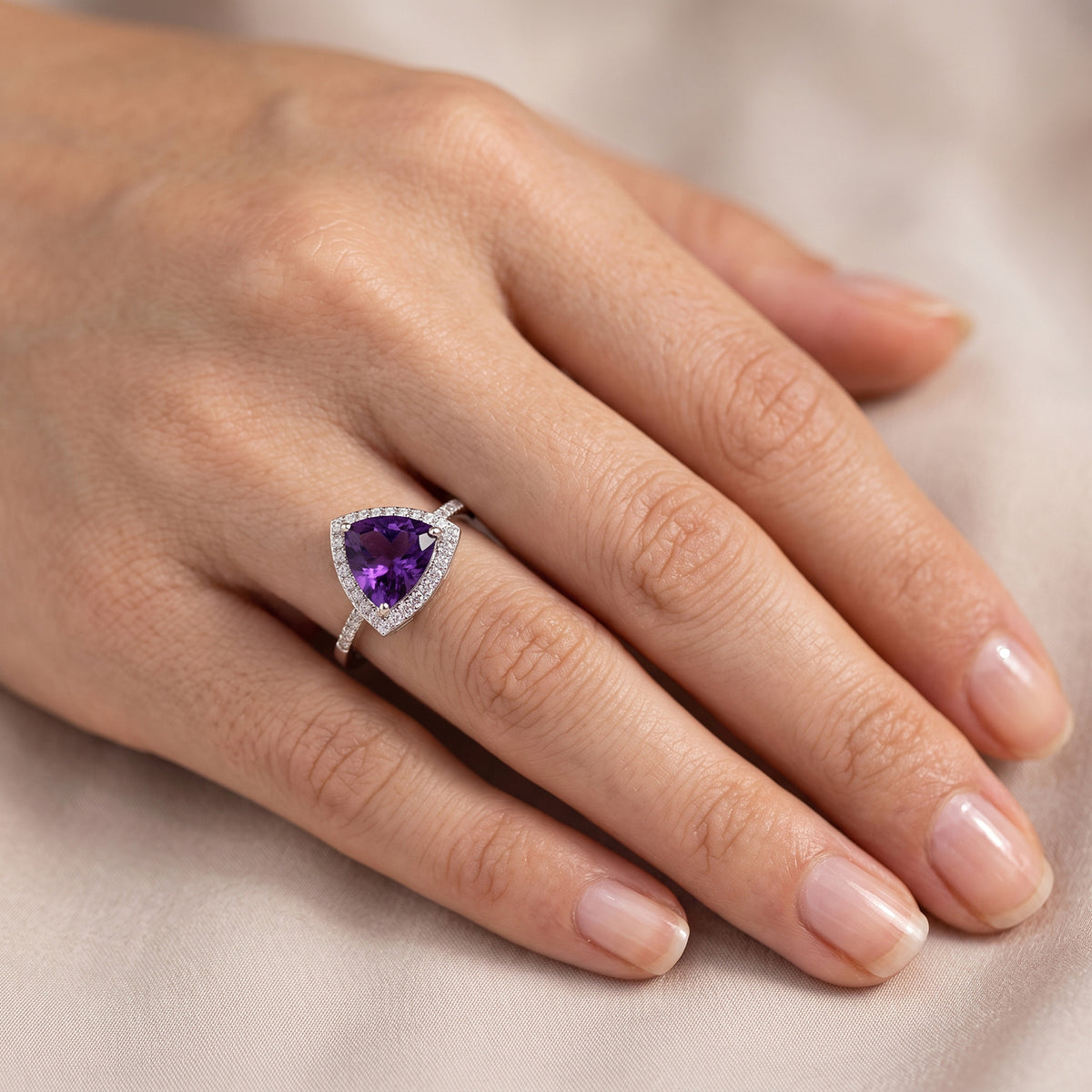 D'Joy - Natural Moroccan Amethyst &amp; White Zircon Halo Ring in Platinum Overlay Sterling Silver 2.84 Ct. V32514118 2