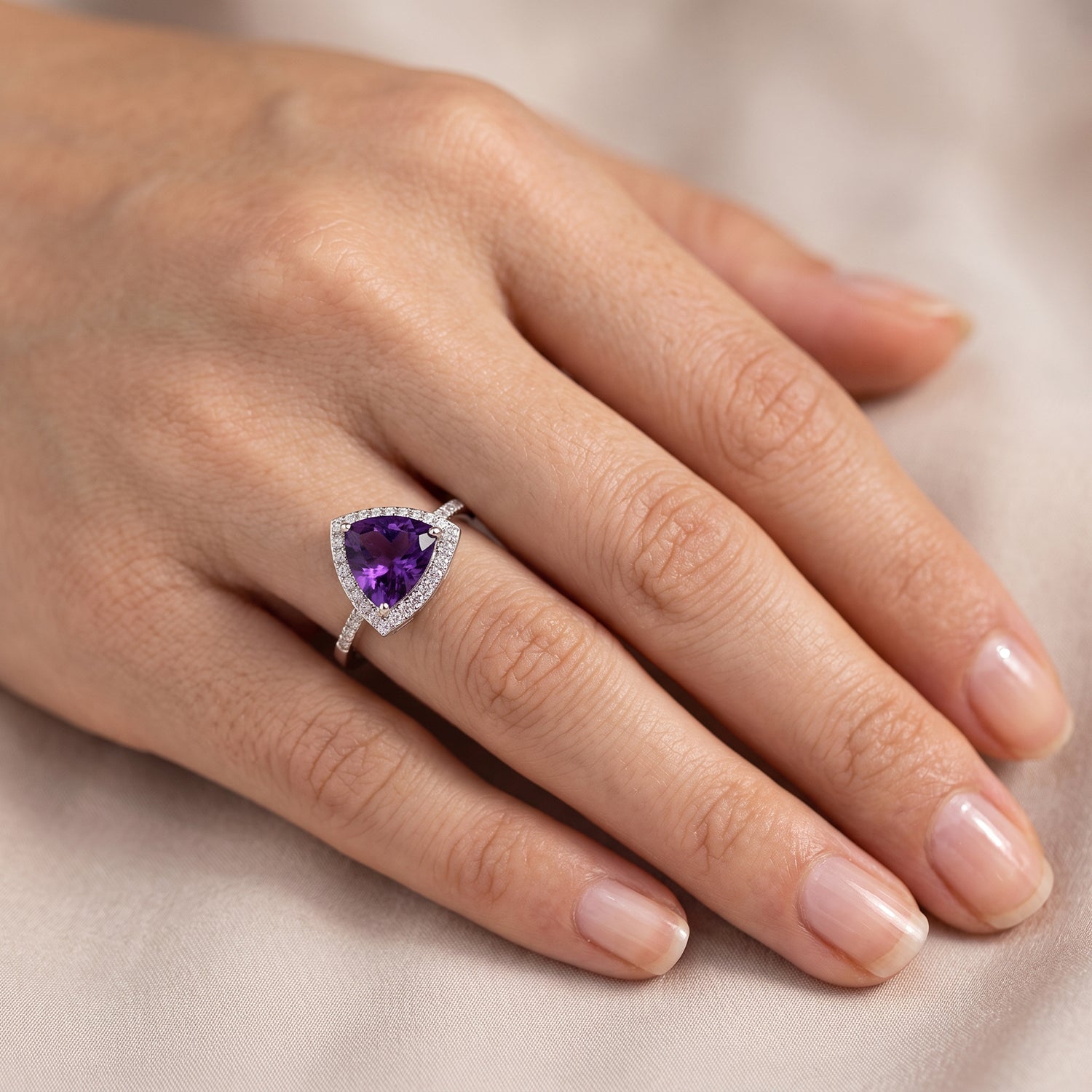 D'Joy - Natural Moroccan Amethyst &amp; White Zircon Halo Ring in Platinum Overlay Sterling Silver 2.84 Ct. V32514118 2