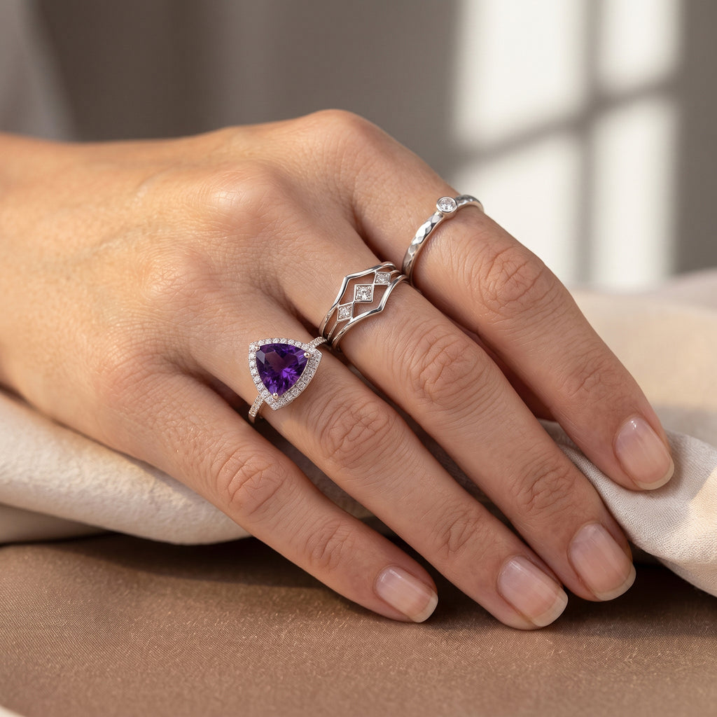 D'Joy - Natural Moroccan Amethyst & White Zircon Halo Ring in Platinum Overlay Sterling Silver 2.84 Ct._8618496_2