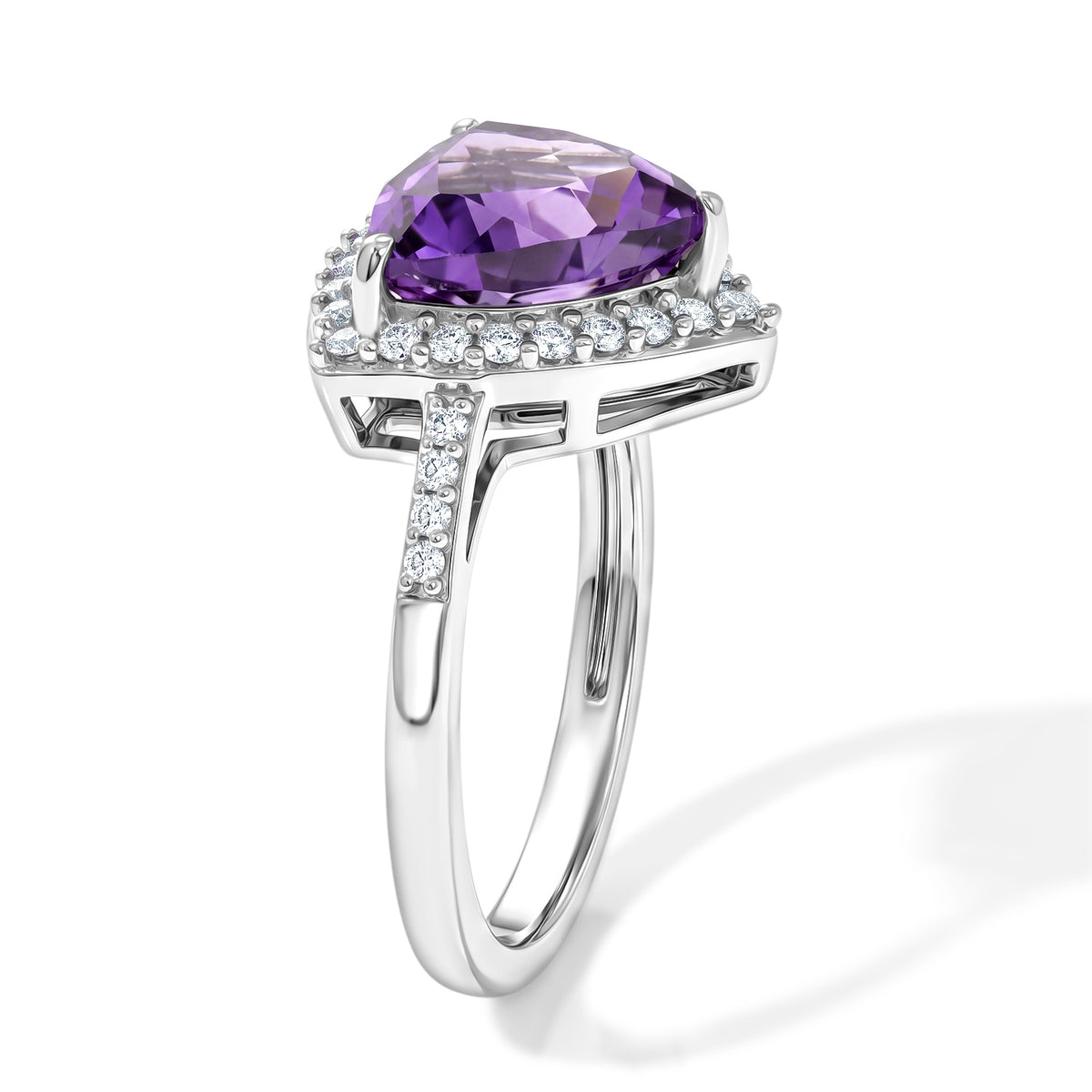 D'Joy - Natural Moroccan Amethyst &amp; White Zircon Halo Ring in Platinum Overlay Sterling Silver 2.84 Ct. V32596689 4