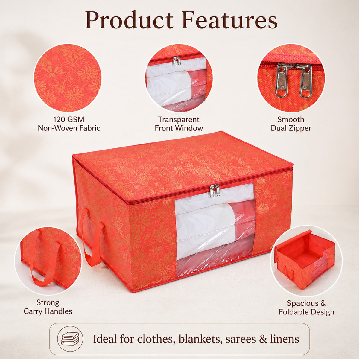 Set of 3 Foldable Non-Woven Fabric Printed Storage Organisers - Pink 8618692 3