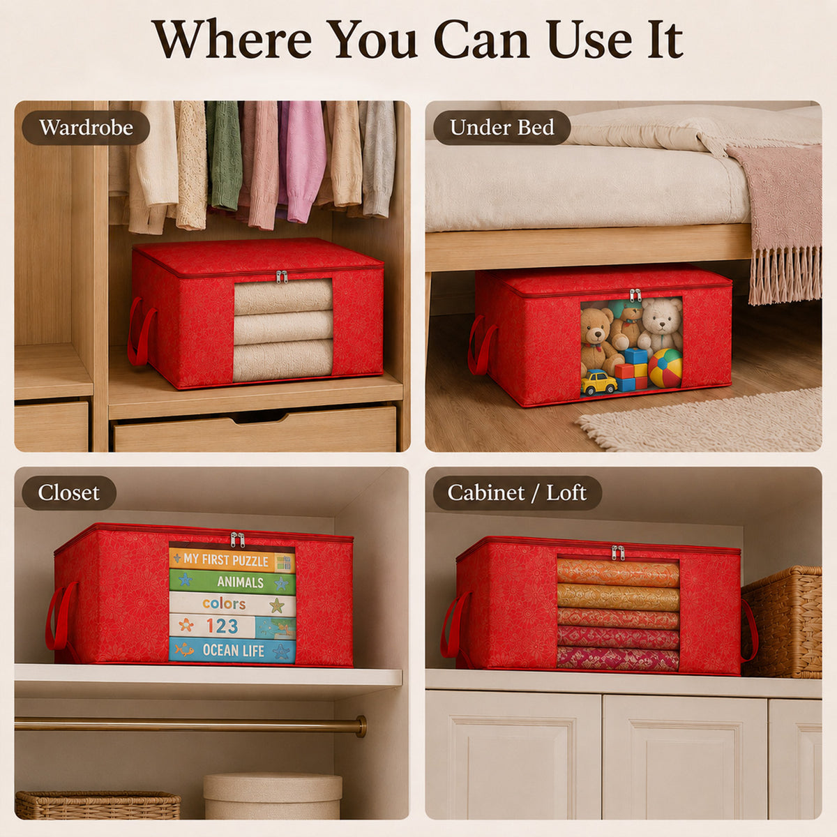 Set of 3 Foldable Non-Woven Fabric Printed Storage Organisers - Pink 8618692 4