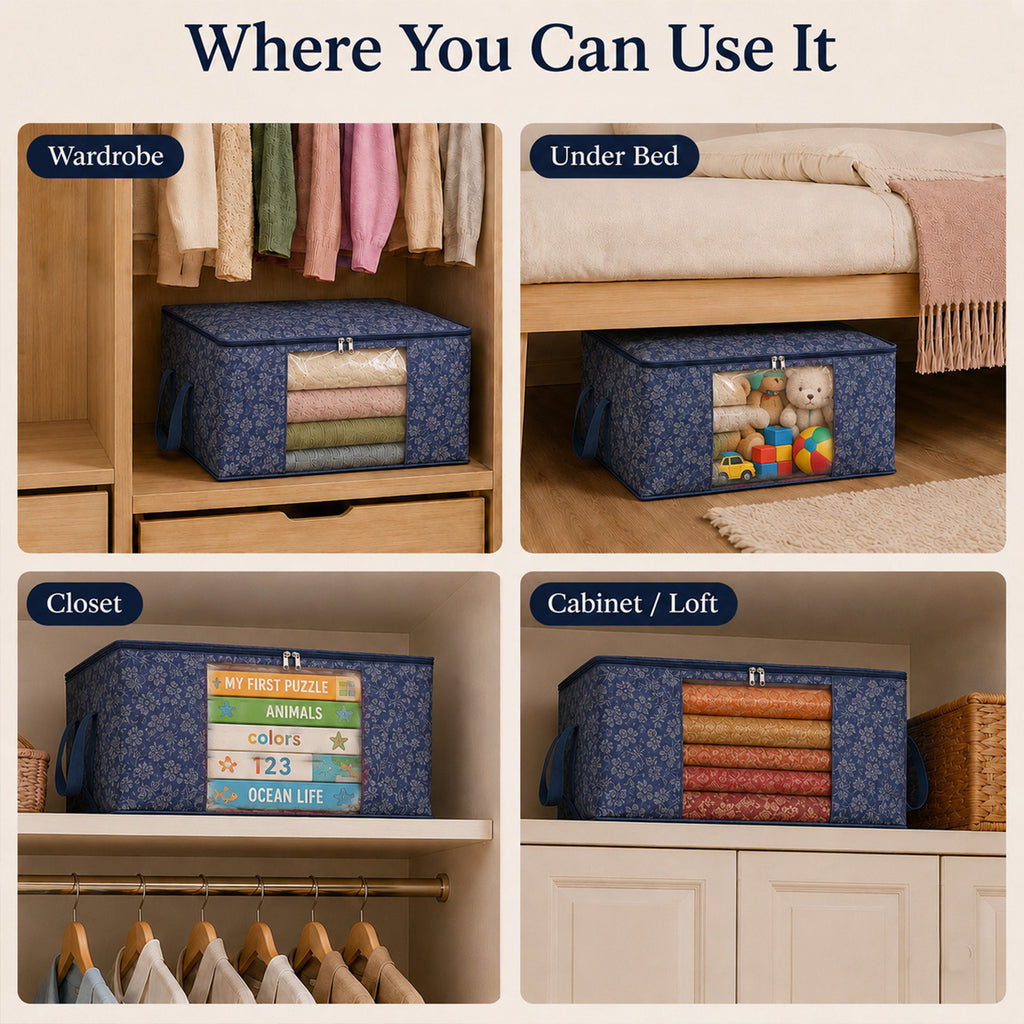 Printed Storage Box (Size 60x30x45 cm) - Navy Blue_8618824_4