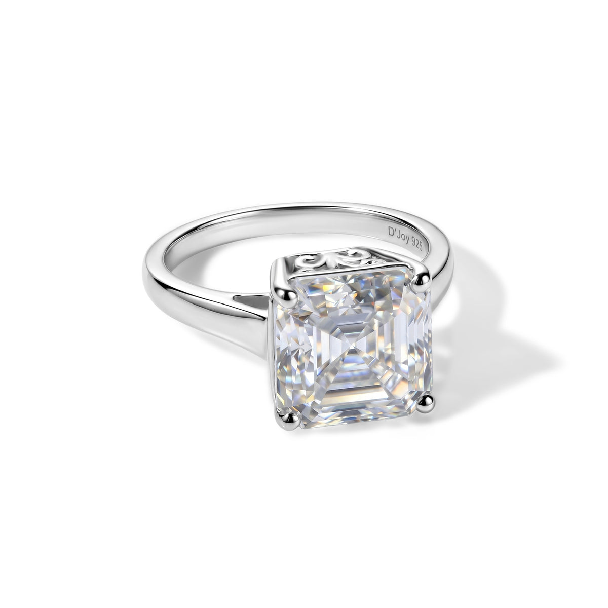 The Royal Asscher Collection - Moissanite Solitaire Ring in Rhodium Overlay Sterling Silver 5.40 Ct. V32606001 0