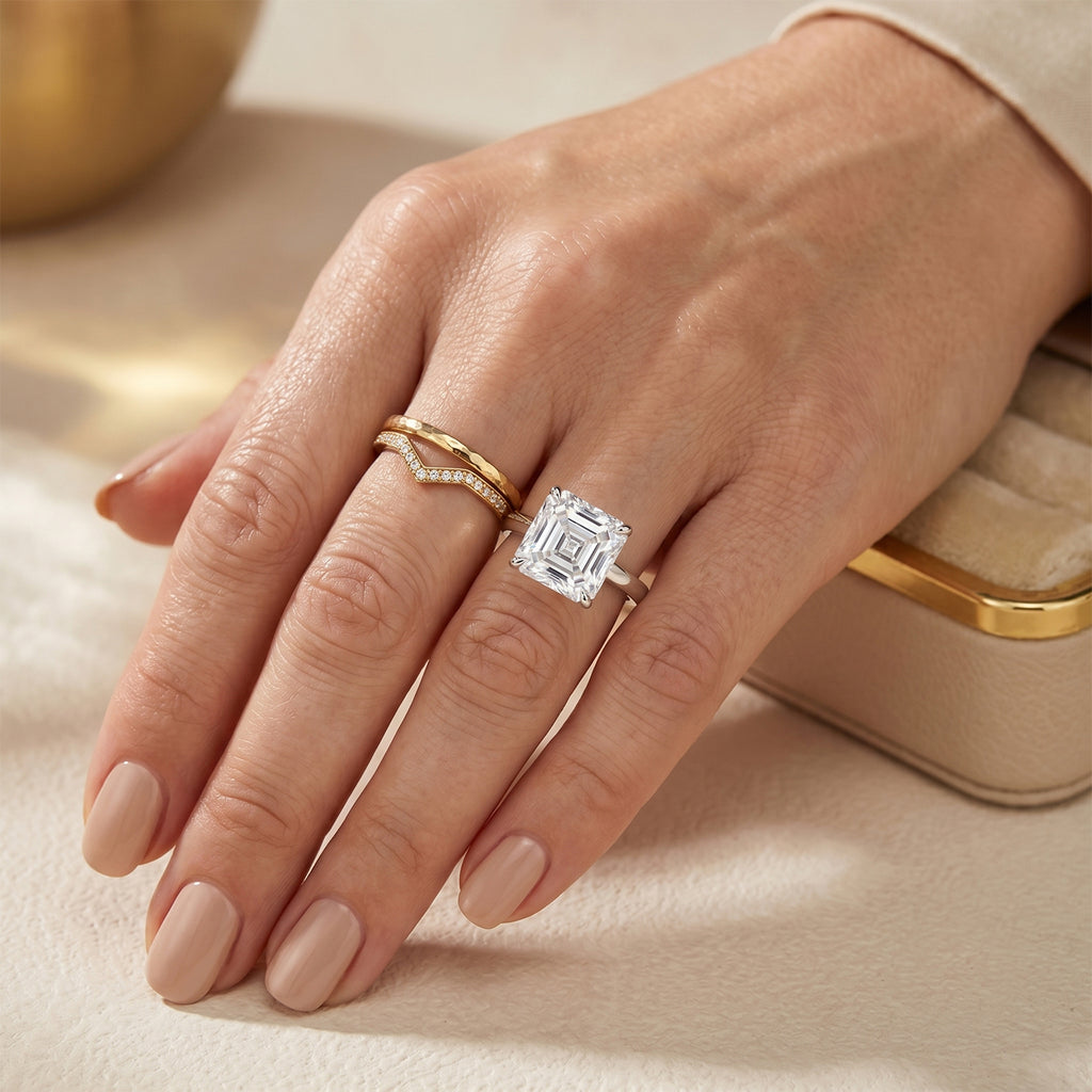 The Royal Asscher Collection - Moissanite Solitaire Ring in Rhodium Overlay Sterling Silver 5.40 Ct._8619004_2