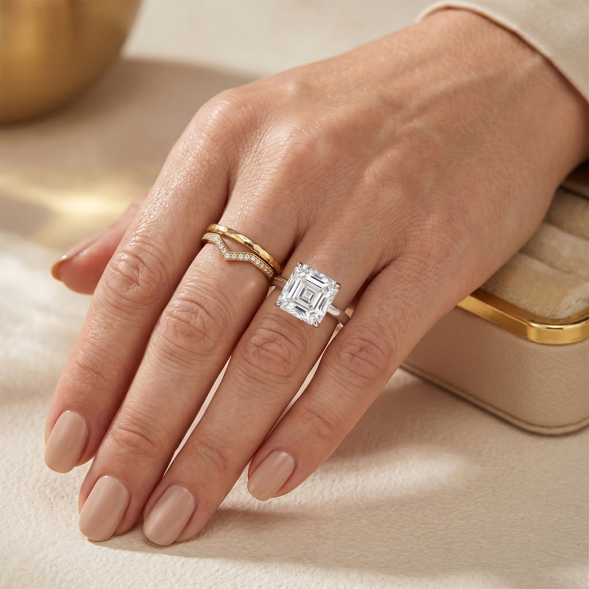 The Royal Asscher Collection - Moissanite Solitaire Ring in Rhodium Overlay Sterling Silver 5.40 Ct. V32606001 3
