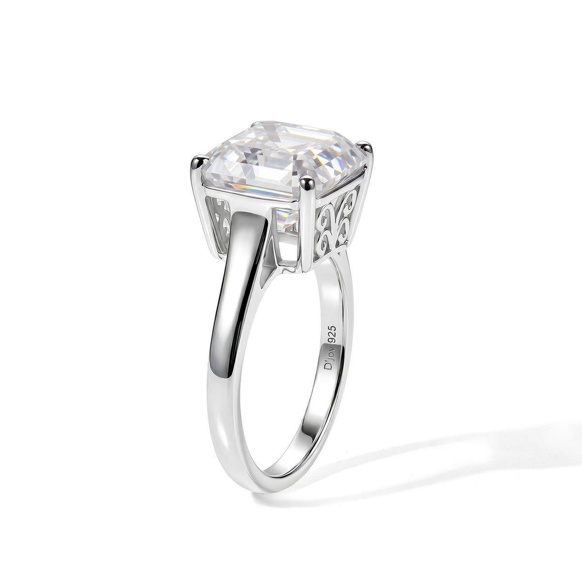 The Royal Asscher Collection - Moissanite Solitaire Ring in Rhodium Overlay Sterling Silver 5.40 Ct. V32606001 4