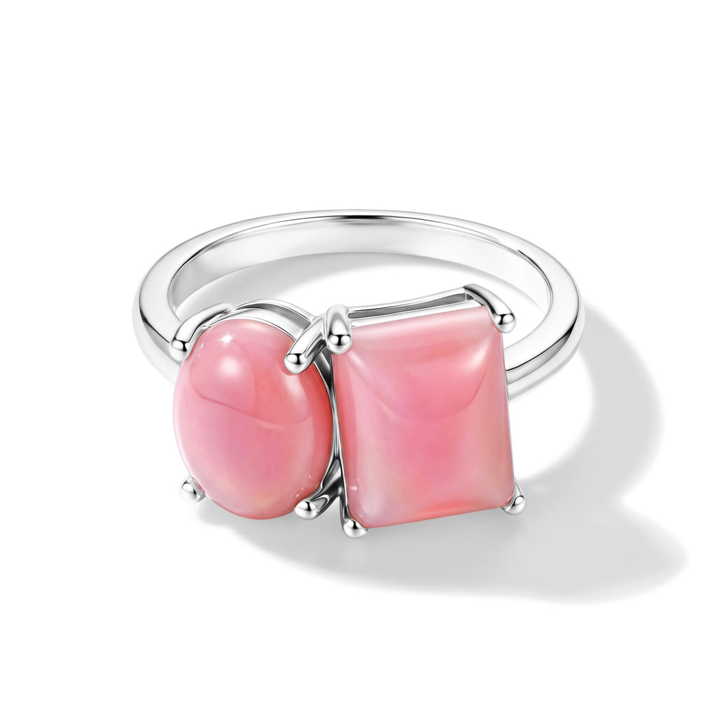 D'Joy - Pink Conch Shell Toi-et-Moi Ring in Rhodium Overlay Sterling Silver_8619299