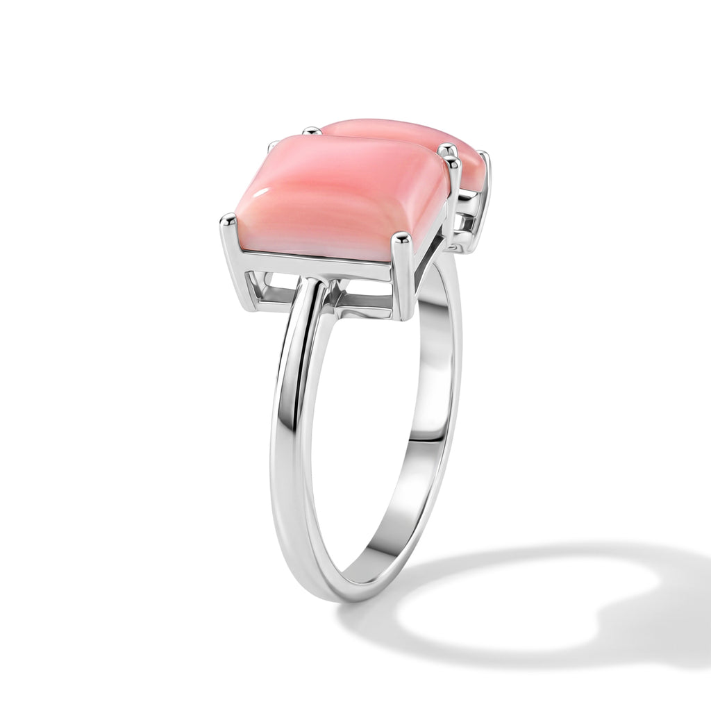 D'Joy - Pink Conch Shell Toi-et-Moi Ring in Rhodium Overlay Sterling Silver_8619299_3