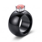 D'Joy - Black Jade & Pink Conch Shell Solitaire Band Ring in Rhodium Overlay Sterling Silver_8619317_3