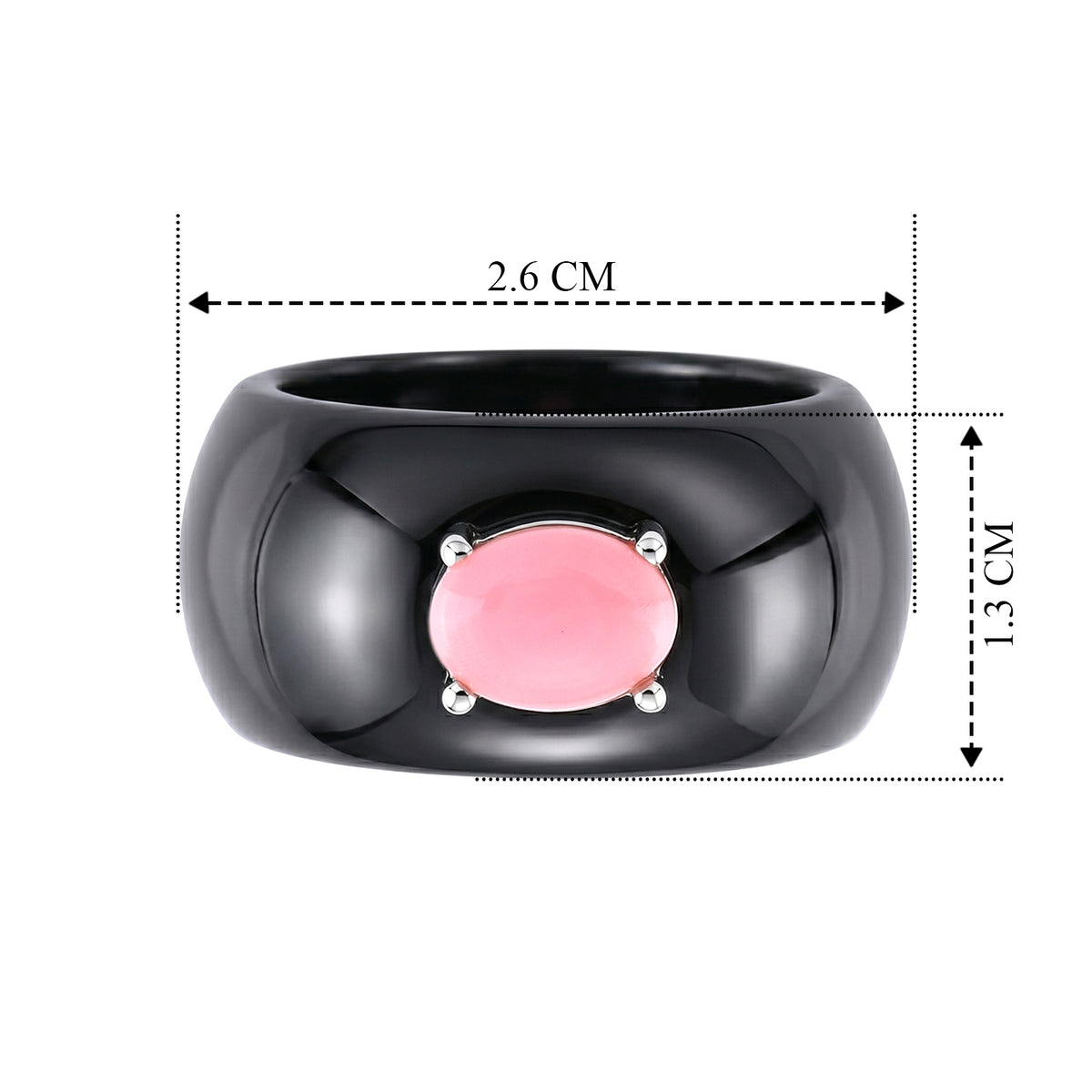 D'Joy - Black Jade &amp; Pink Conch Shell Solitaire Band Ring in Rhodium Overlay Sterling Silver 8619317 6